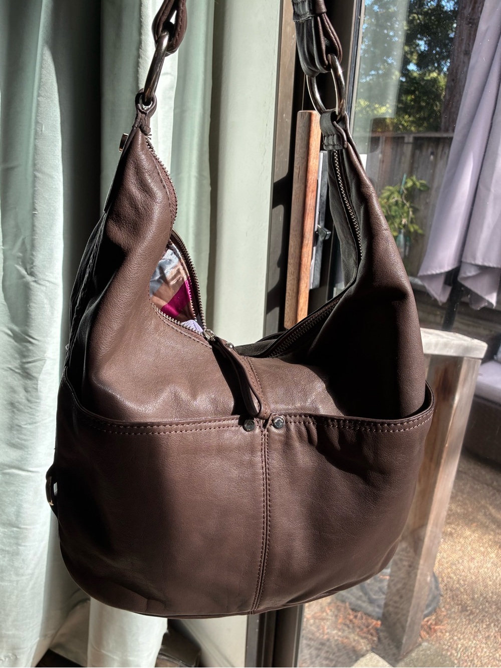 Tignanello Dark Brown Leather Hobo Shoulder Bag - excellent condition